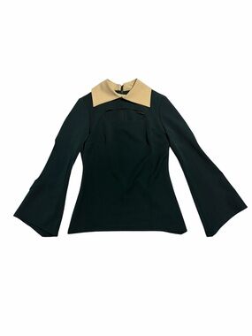 NWT Julia Allert Dark Green Structured Cutout Blouse with Beige Collar Size-XS